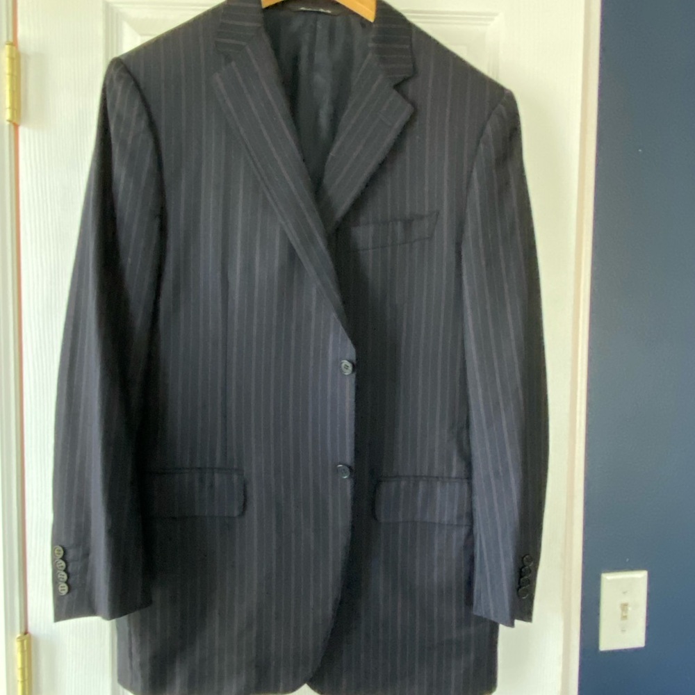 Canali Black and White Pinstripe Suit Jacket Size 54R Classic Wedding Office